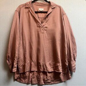 Lou & Grey Tencel Oversized Long Sleeve Tunic Blouse Blush Pink XS